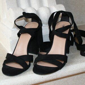 Black Suede Strap Lace Up Heels Size 9 1/2 (NWOT)